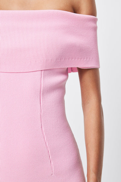 Sweet Ribbon Off-Shoulder Knit Dress ピンク Pink rib knit off shoulder midi Dress – BU Club