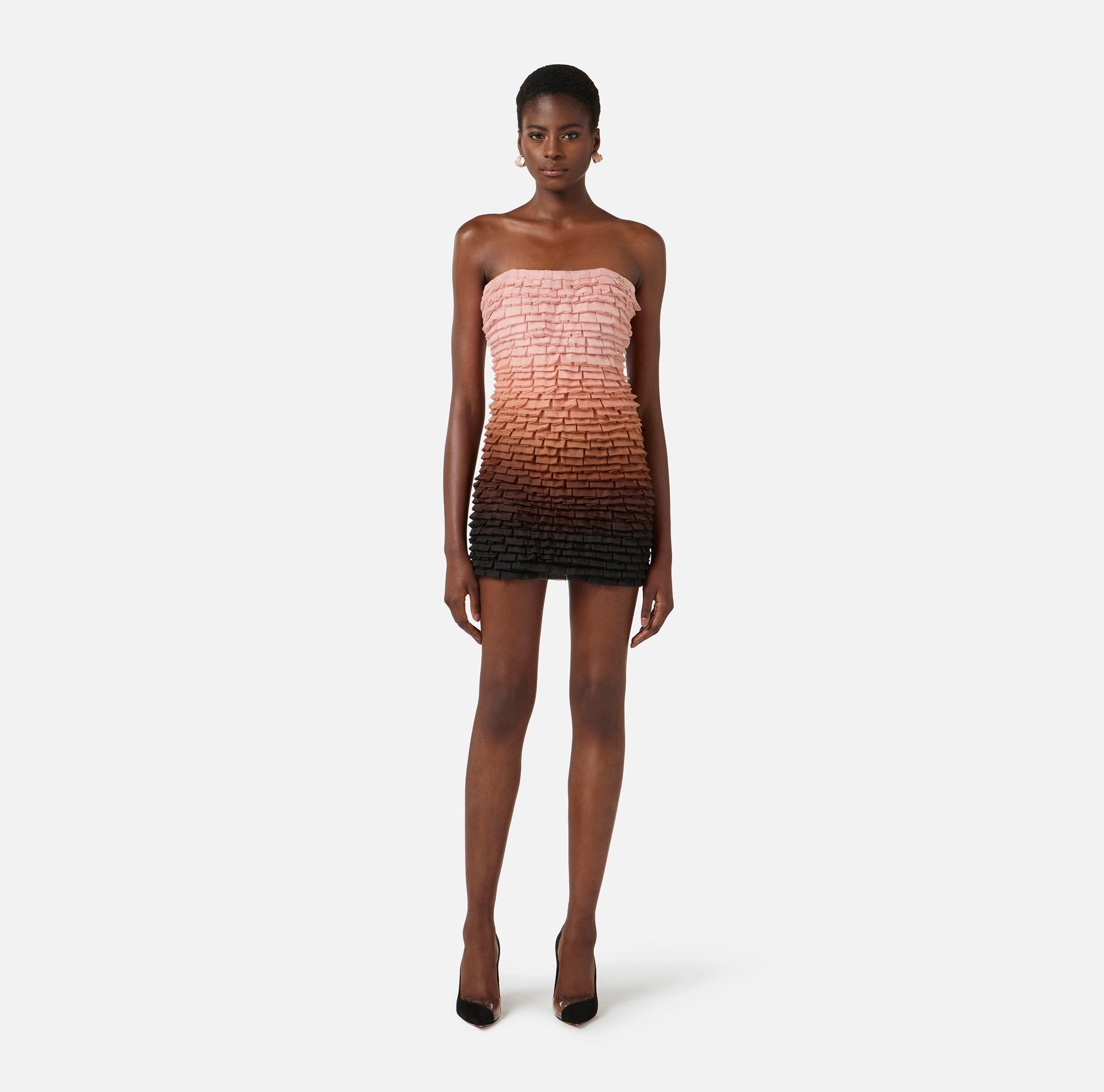 Nude strapless tulle graduate mini dress – BU Club