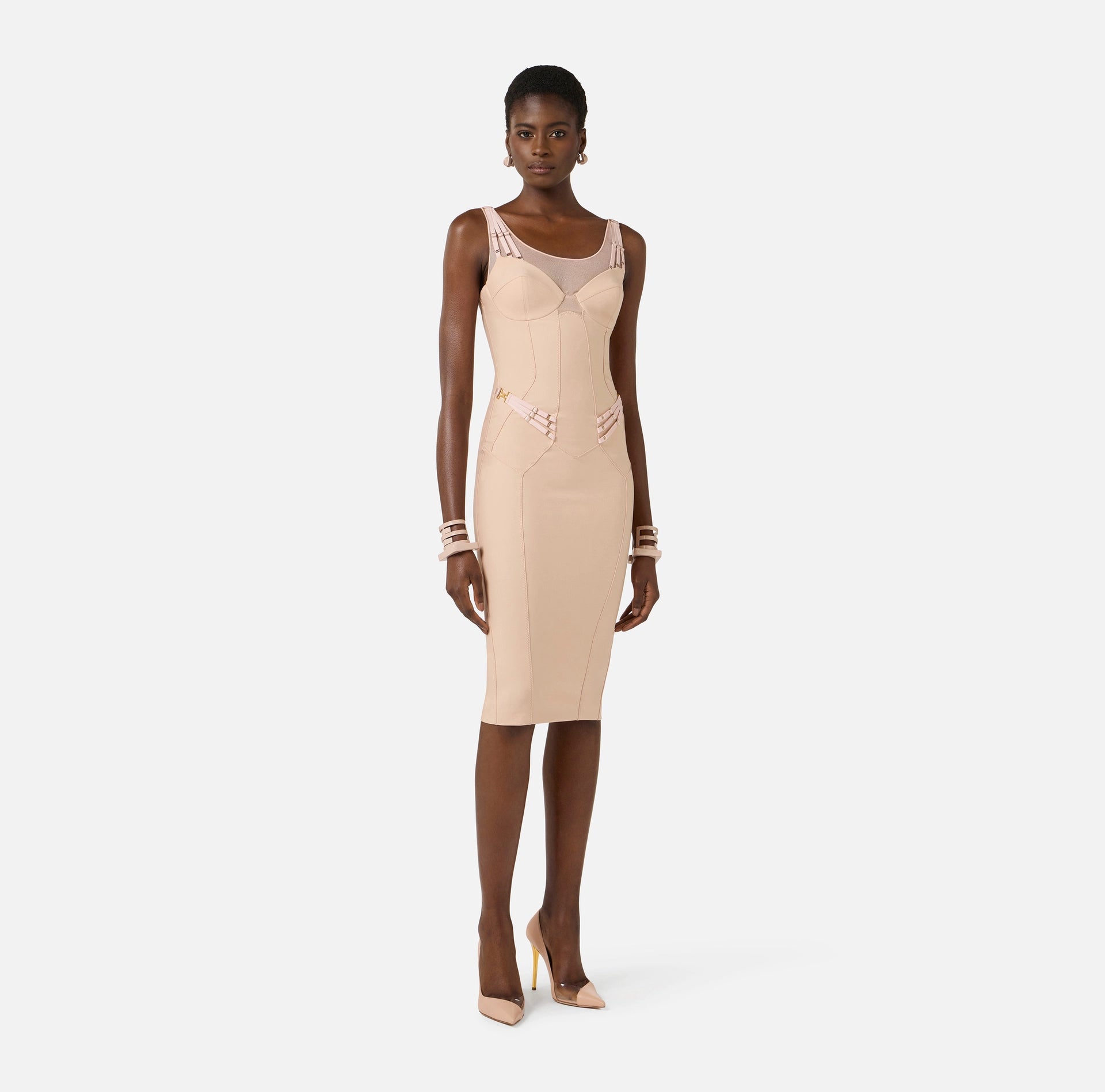 Lightweight jersey and tulle dress with elastic straps