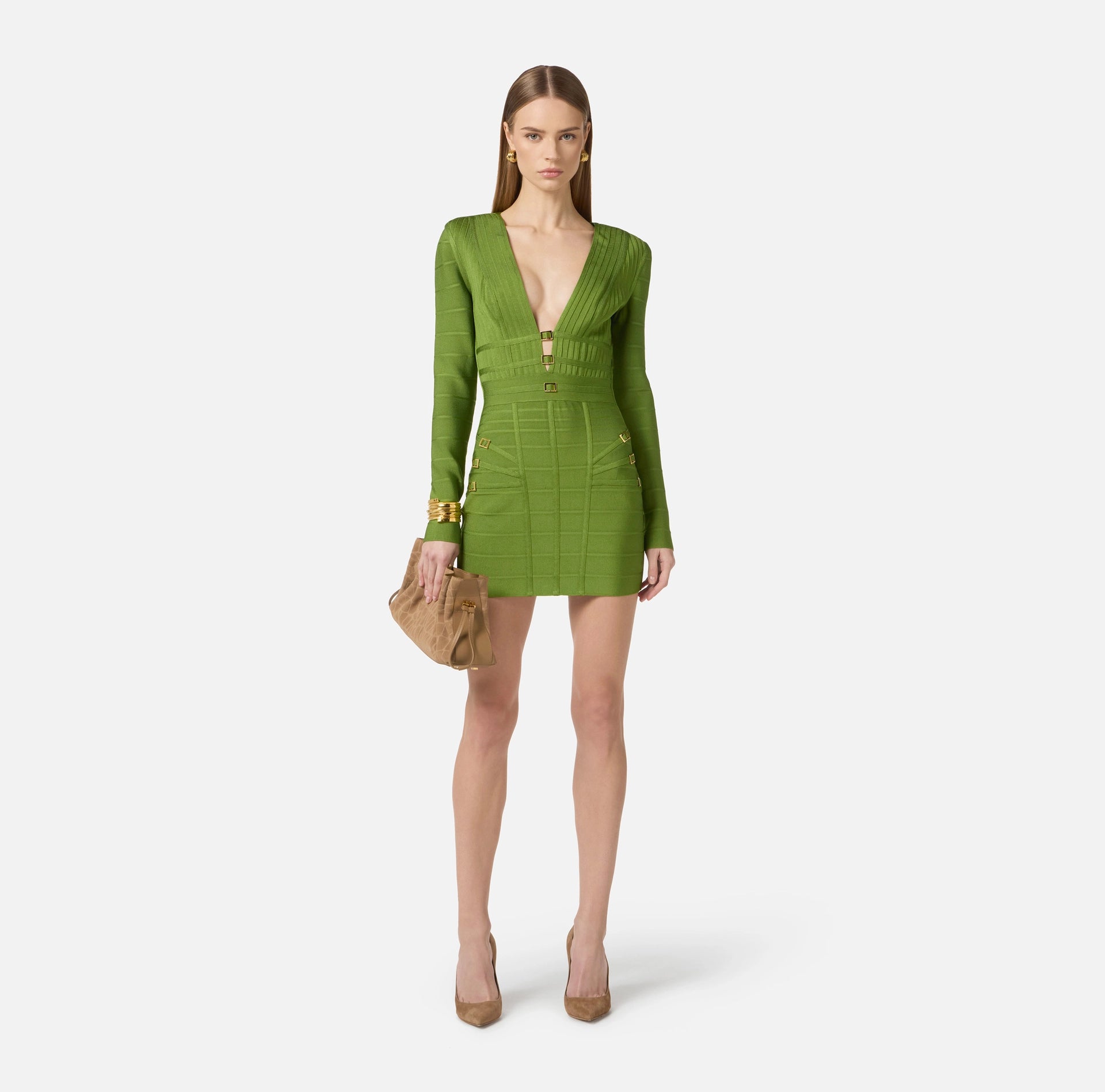 Green bandage mini dress with sleeves – BU Club