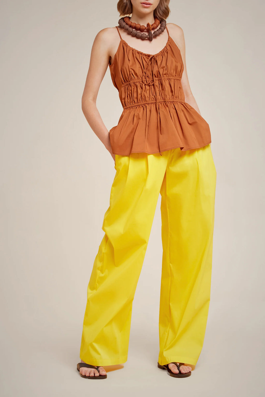 Yellow stretch cotton palazzo pants