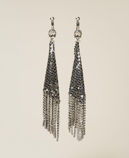 Silver mesh earrings with rhinestones – BU Club