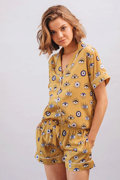 Amara evil eye short satin pajama set – BU Club