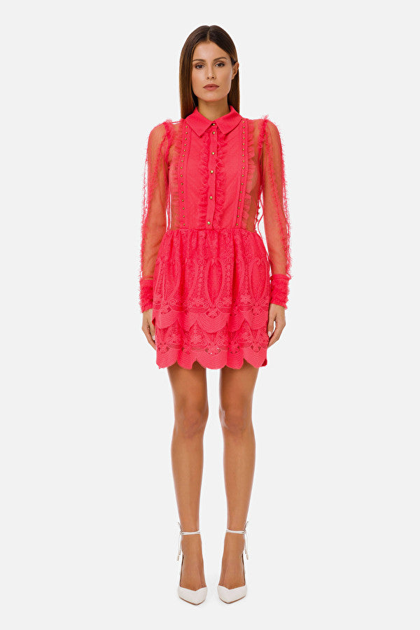 Amaranth Embroidered lace mini Dress BU Club Amaranth Embroidered lace mini Dress BU Club