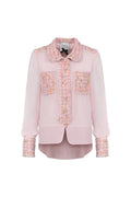 Pink tweed details silk blouse