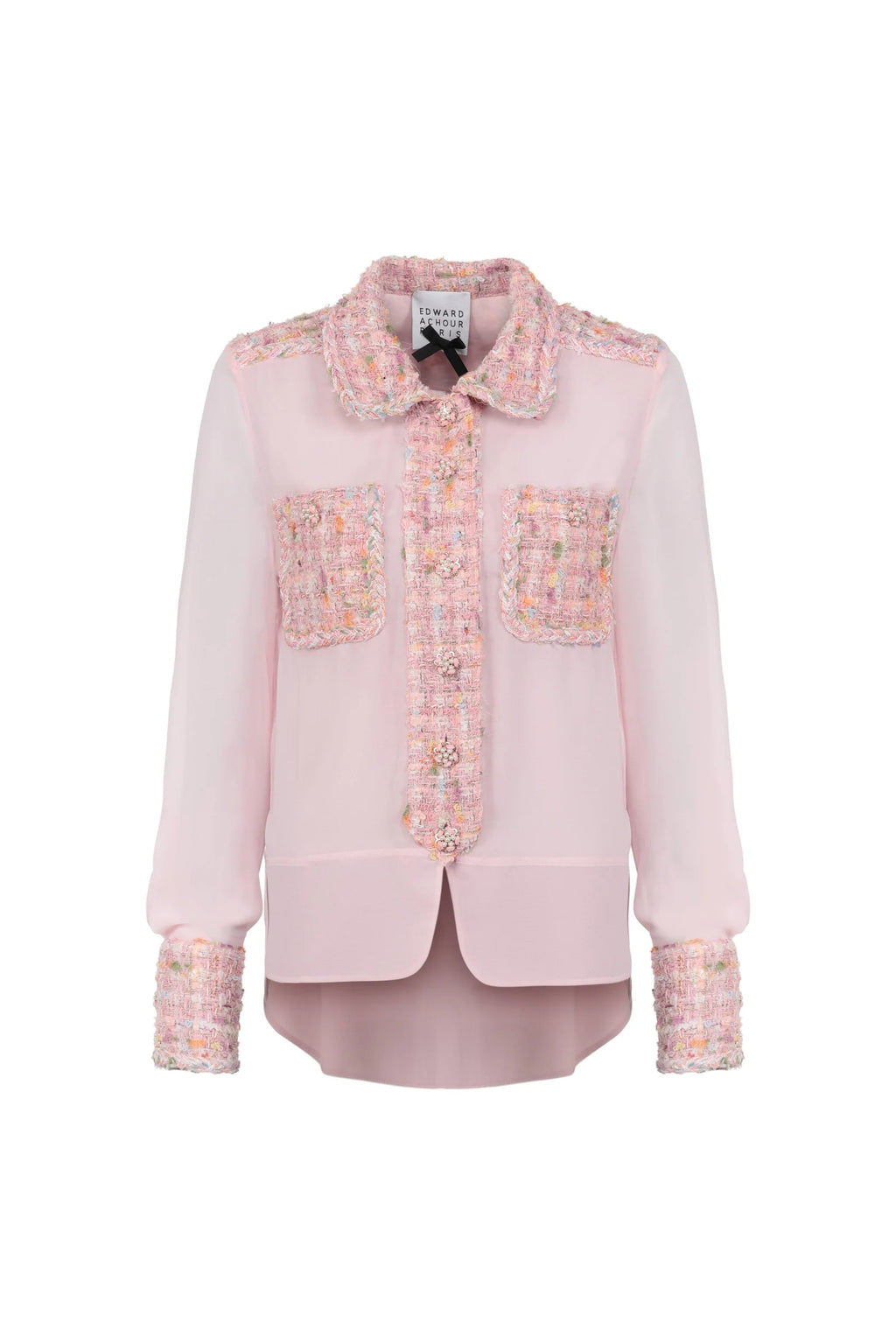 Pink tweed details silk blouse