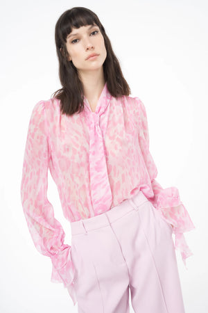 Pink print chiffon blouse