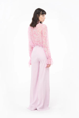 Pink print chiffon blouse