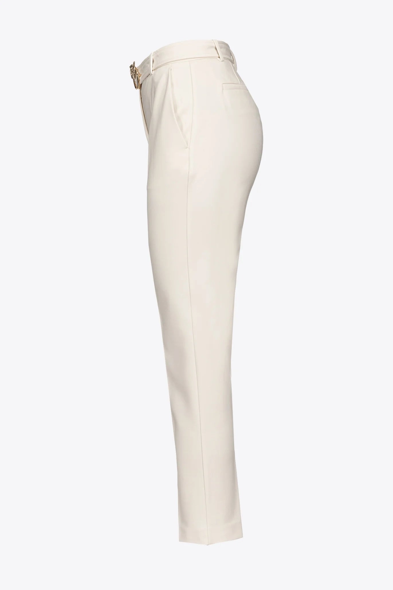 Ivory slim fitting trousers with a belt
