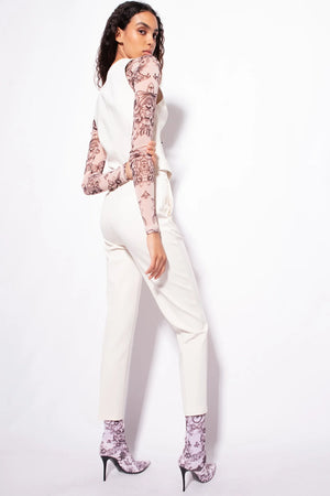 Ivory slim fitting trousers with a belt