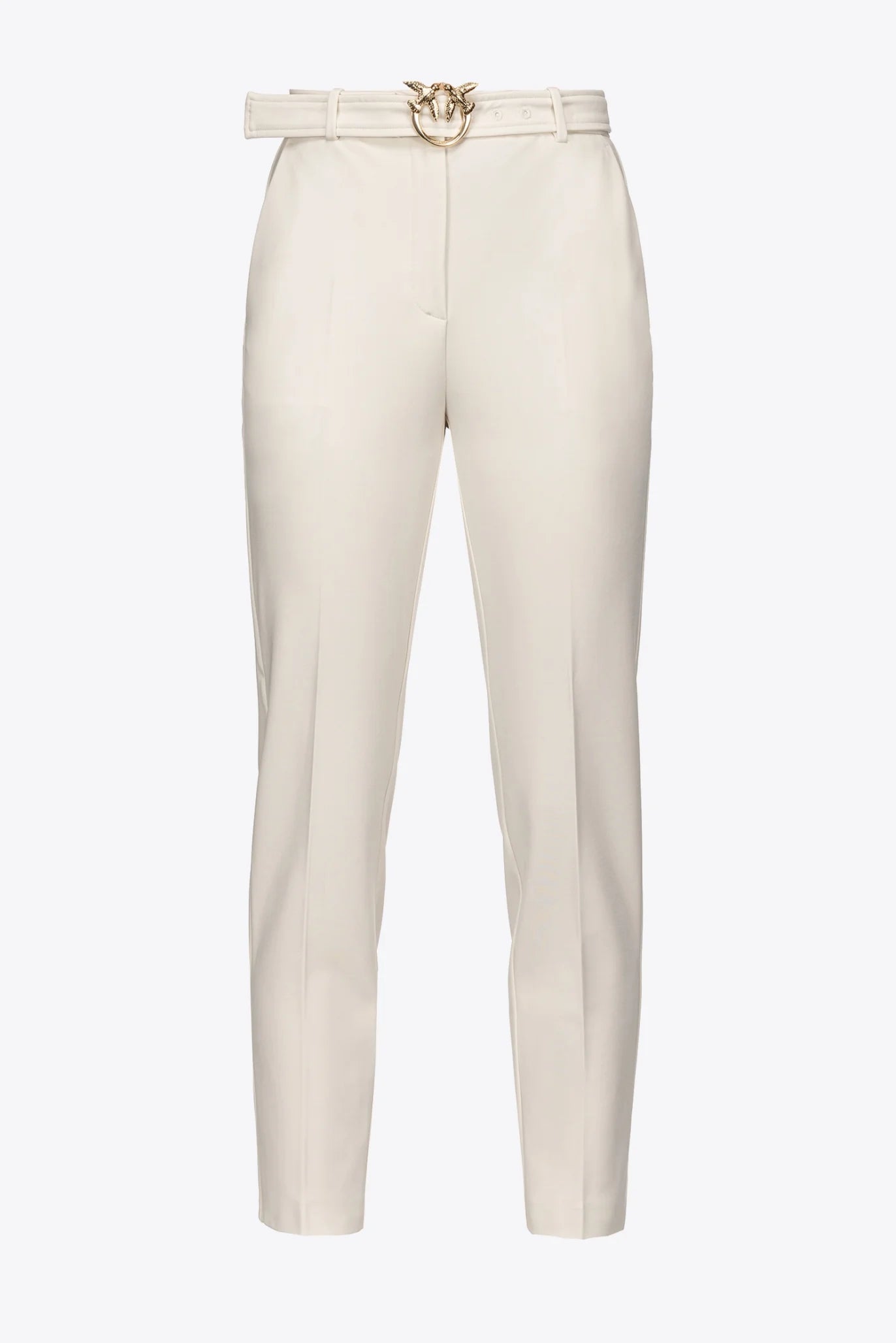 Ivory slim fitting trousers with a belt