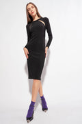 Black fluid neoprene midi dress