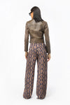 Brown lilac snake print loose fit palazzo trousers