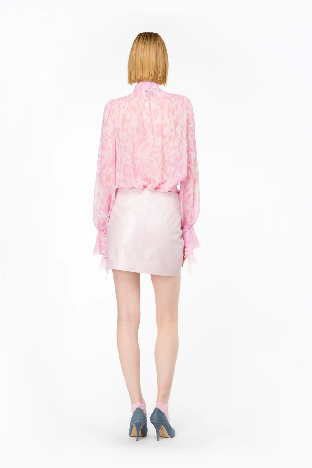 Pink leather mini skirt