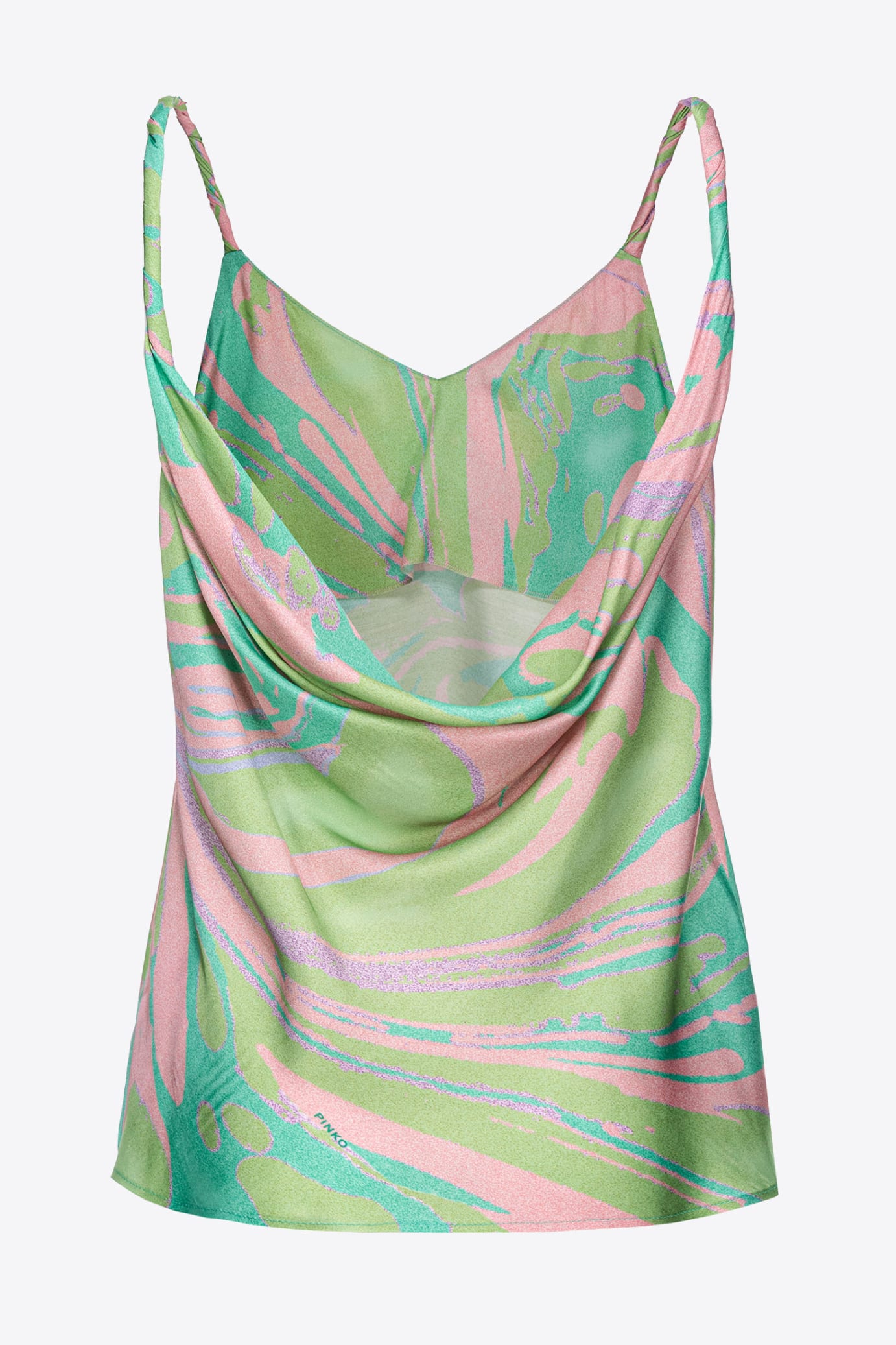 Lime pink splash print satin tank top