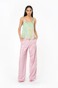 Lime pink splash print satin tank top