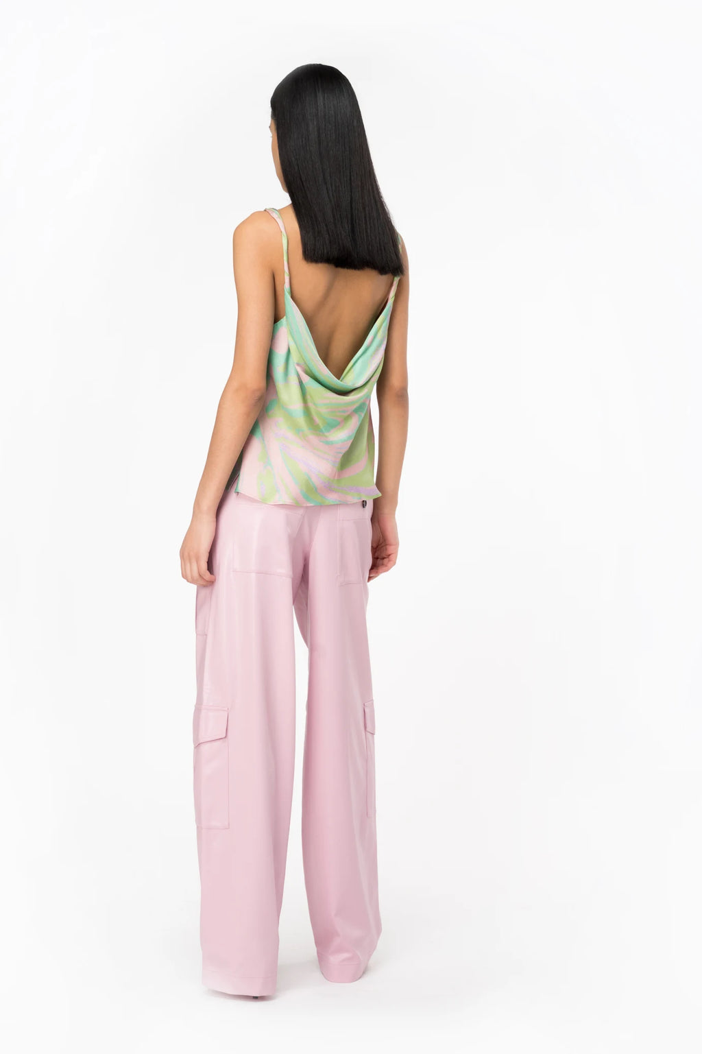 Lime pink splash print satin tank top