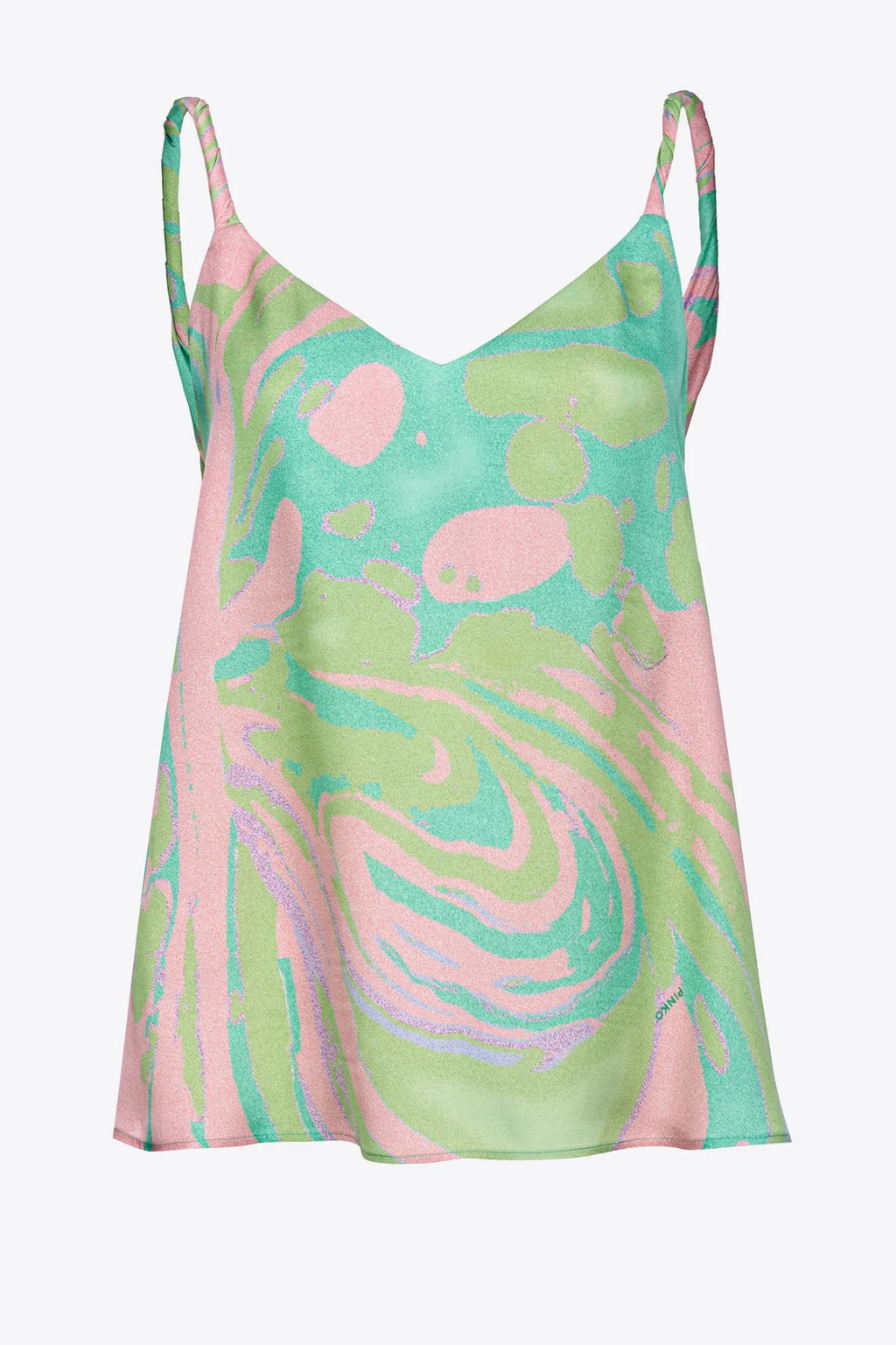 Lime pink splash print satin tank top