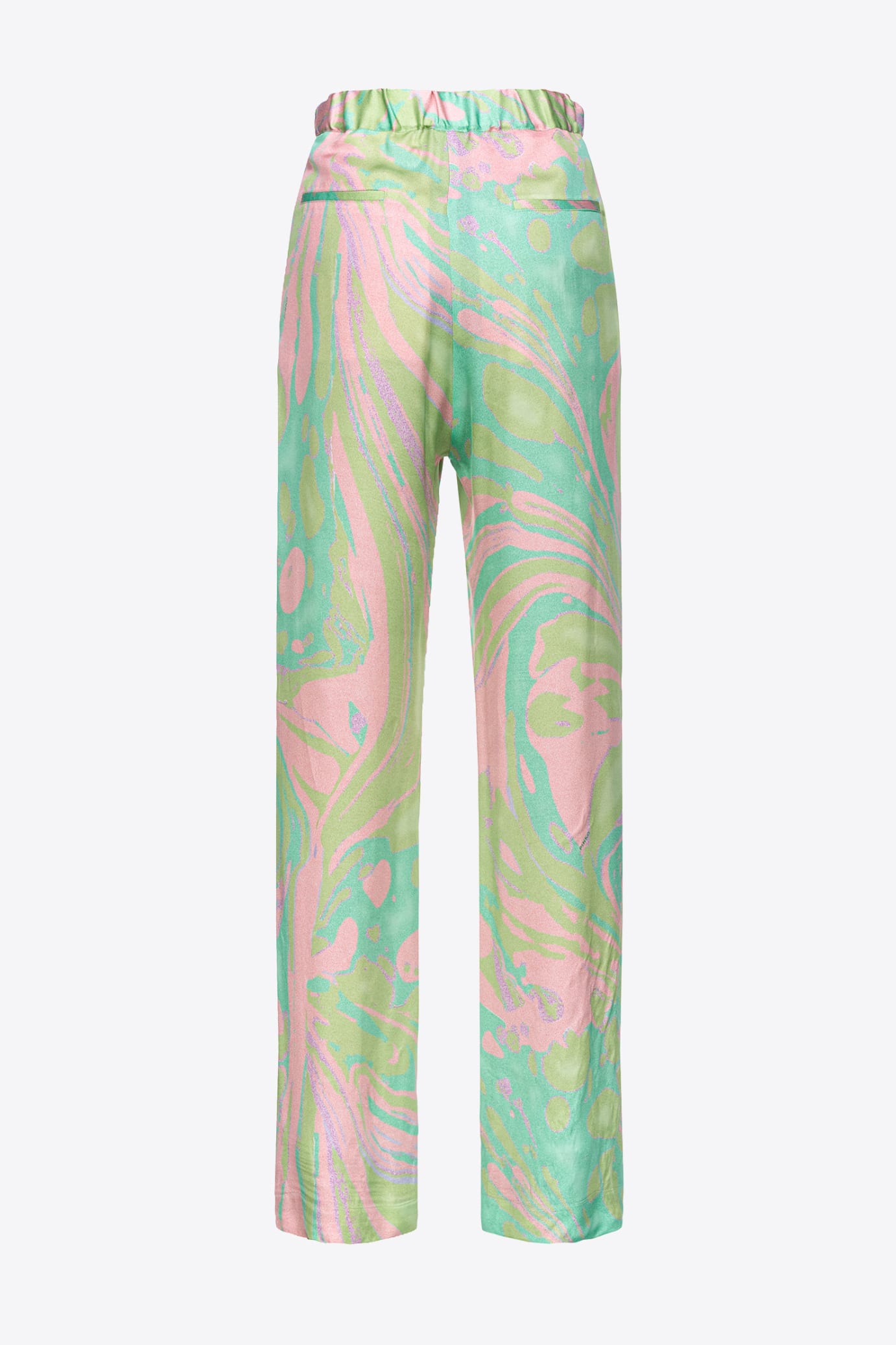 Lime pink print satin trousers