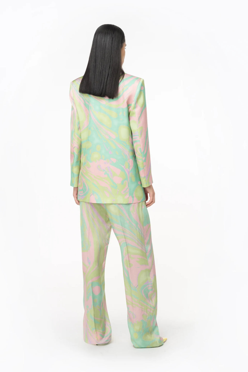 Lime pink print satin trousers