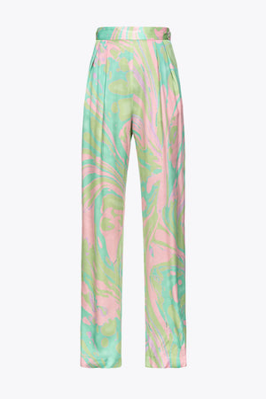 Lime pink print satin trousers