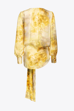 Yellow print blouse with sash