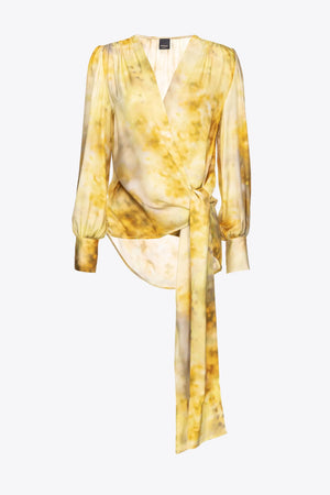 Yellow print blouse with sash
