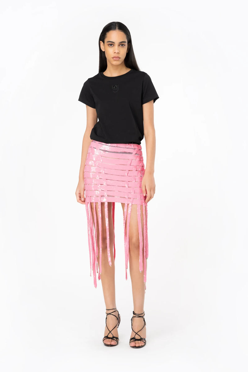 Pink woven fringe skirt