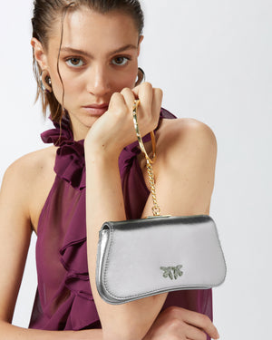 Silver clutch with wrist bracelet