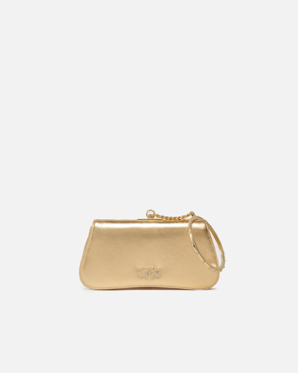 Gold clutch style bag with wrist bracelet