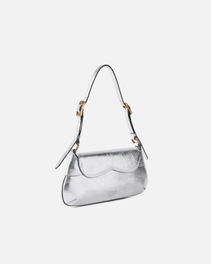 Silver laminated shoulder bag