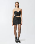 Black rushed taffeta mini skirt with rhinestones
