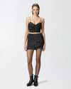 Black ruffled taffeta top with rhinestones