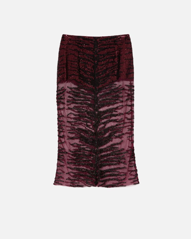 Burgundy sequin midi pencil skirt