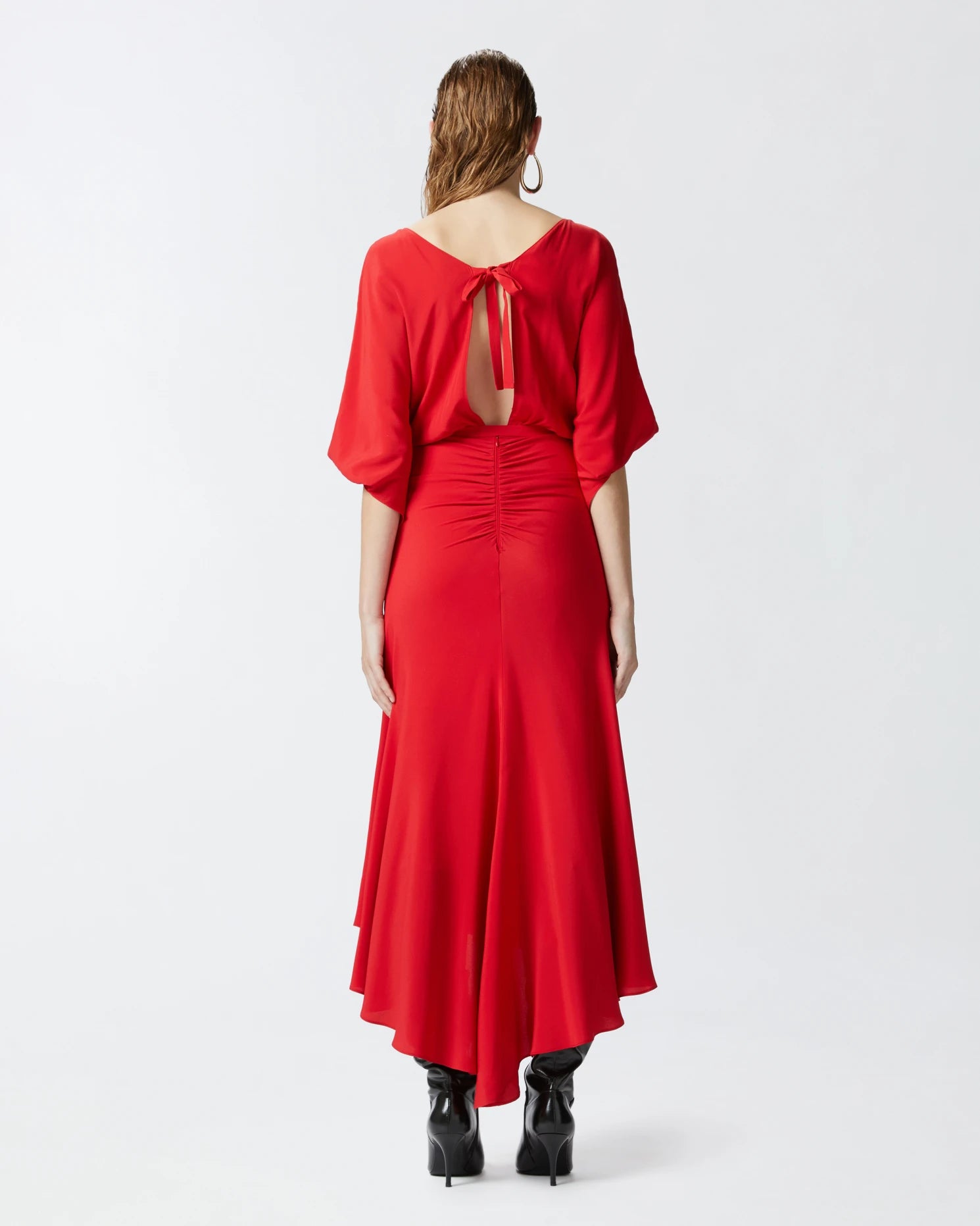Red long silk blend dress