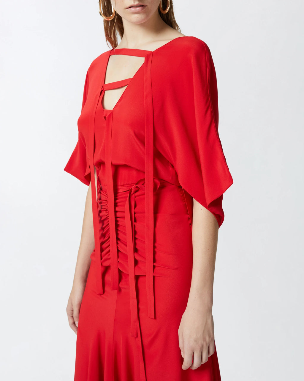 Red long silk blend dress