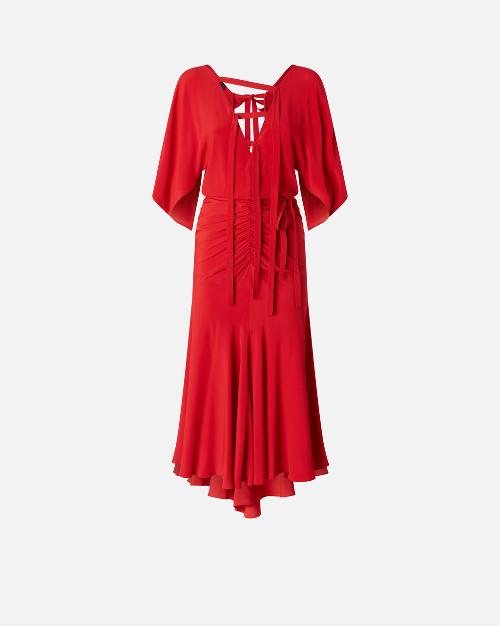 Red long silk blend dress