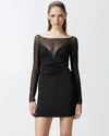 Black short dress with tulle transparent  decollate  and long sleeves