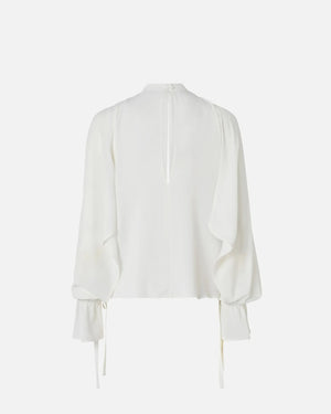 White long sleeve silk blend blouse