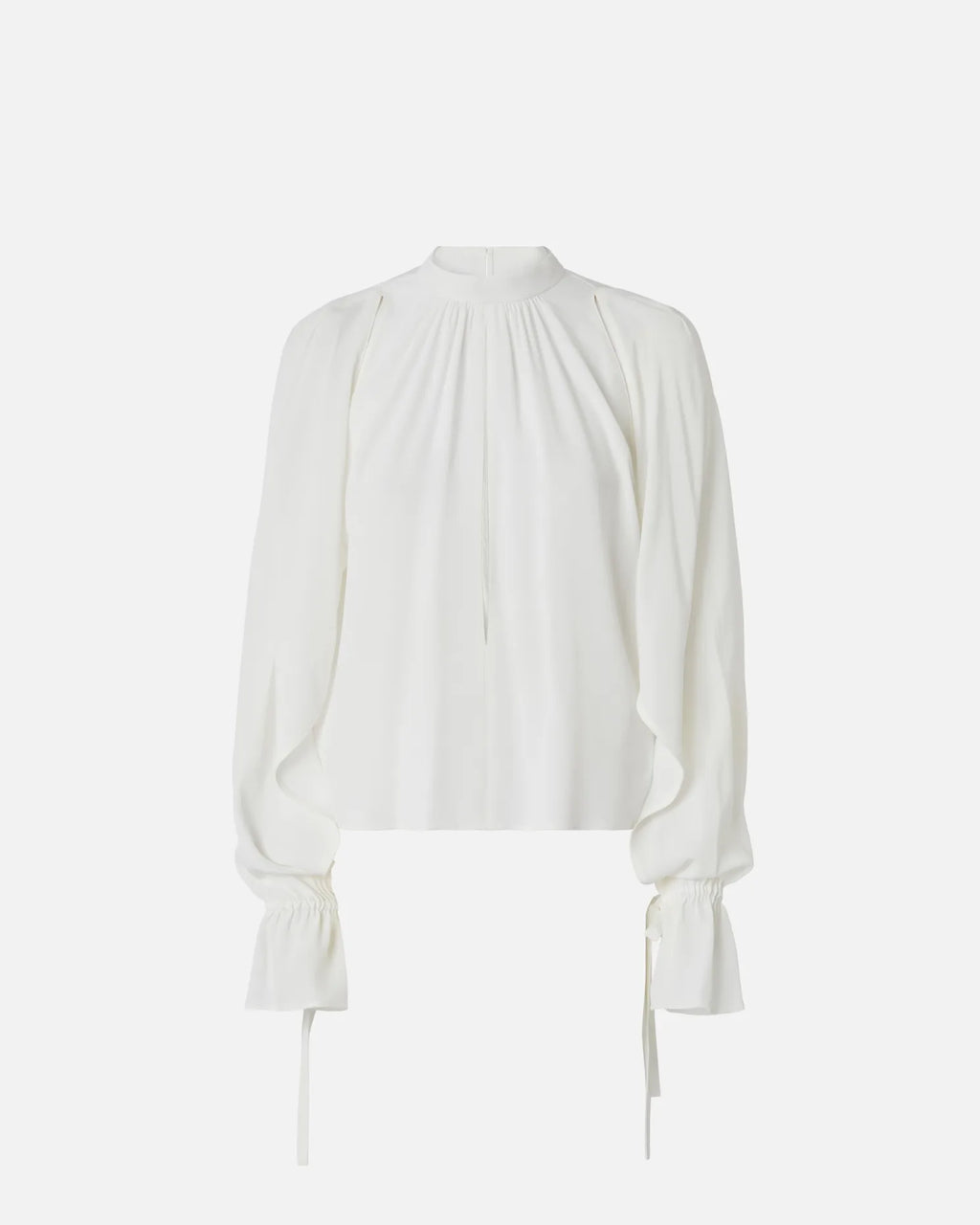 White long sleeve silk blend blouse