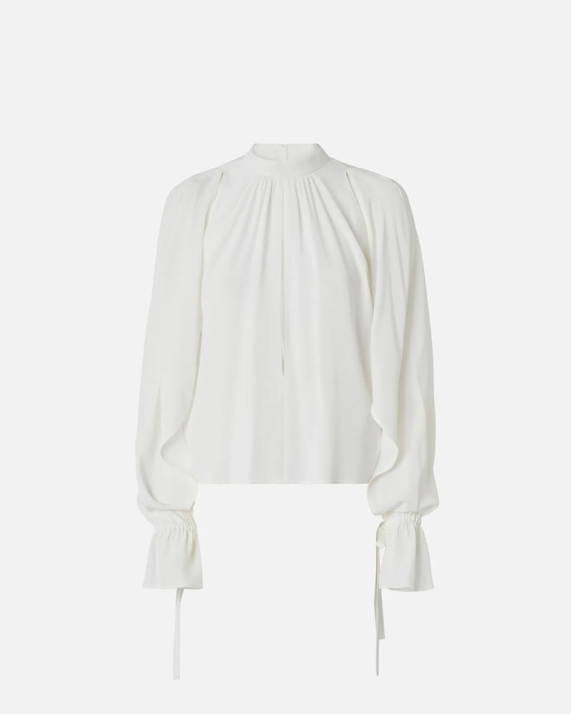 White long sleeve silk blend blouse