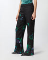 Black satin floral tailored trousers