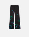 Black satin floral tailored trousers