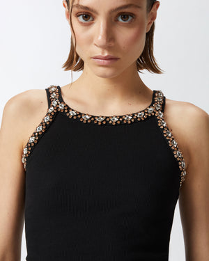 Black embroidered tank top