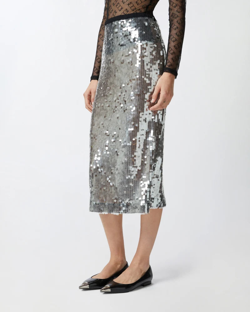 Silver sequined pencil skirt