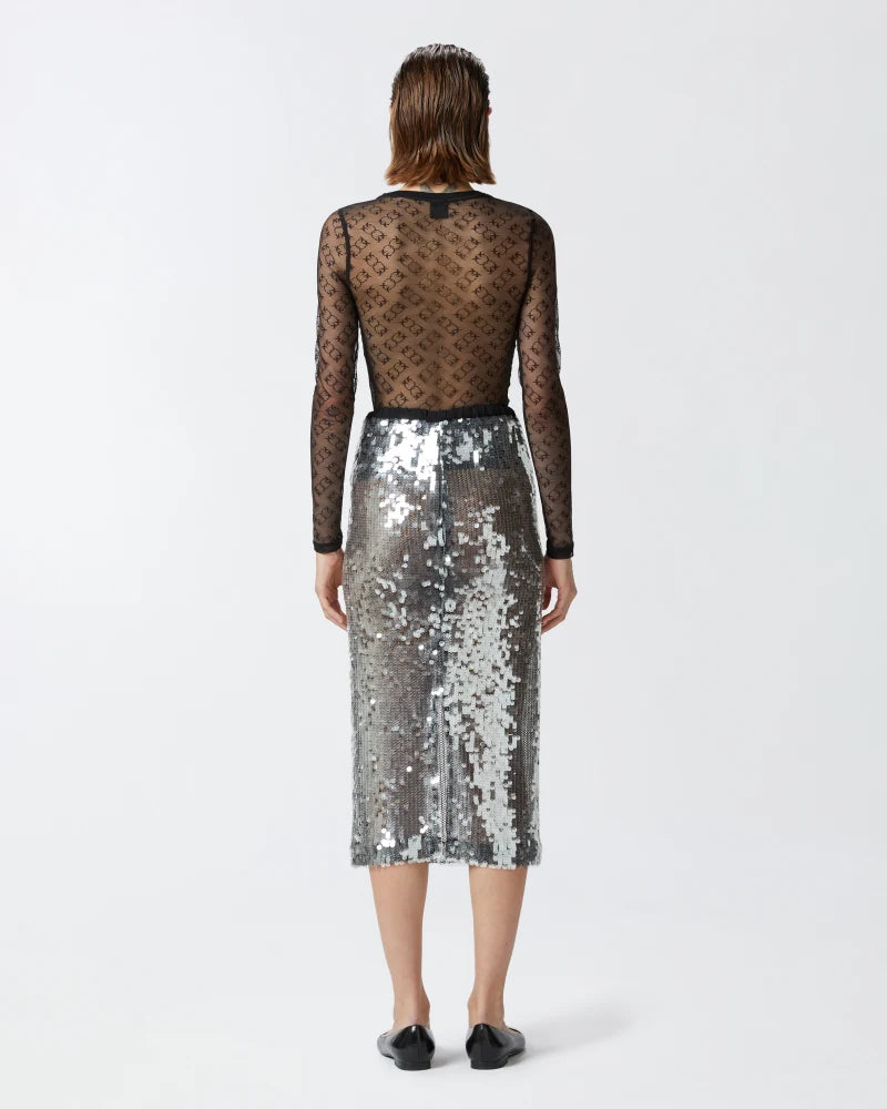 Silver sequined pencil skirt