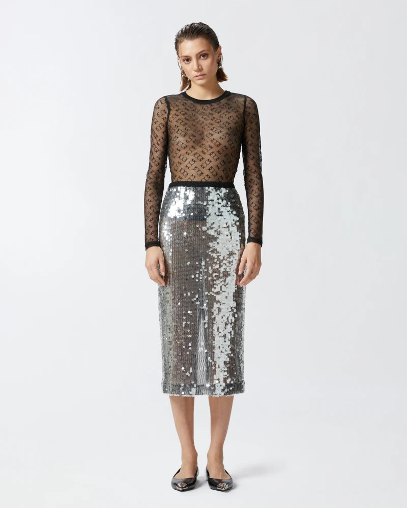 Silver sequined pencil skirt