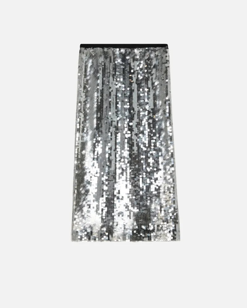 Silver sequined pencil skirt