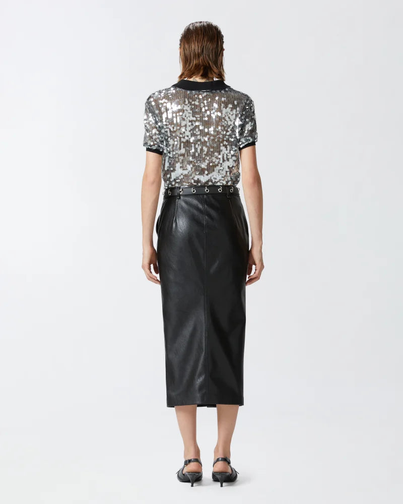Silver sequined short sleeve polo shirt