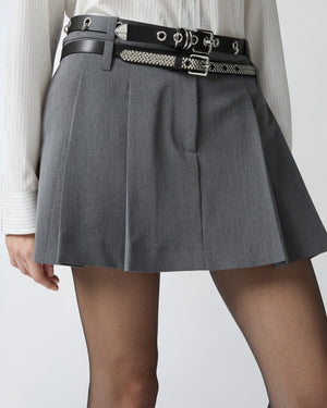 Grey pleated mini skirt with pockets